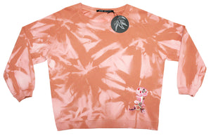 Tie-dye sweater light cognac - lightpink with embroidered flower